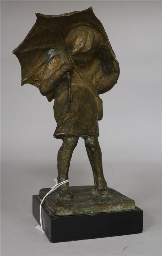 A G. Franzosi (19/20C), bronze figure of a young girl with an umbrella, signed and dated 1930
